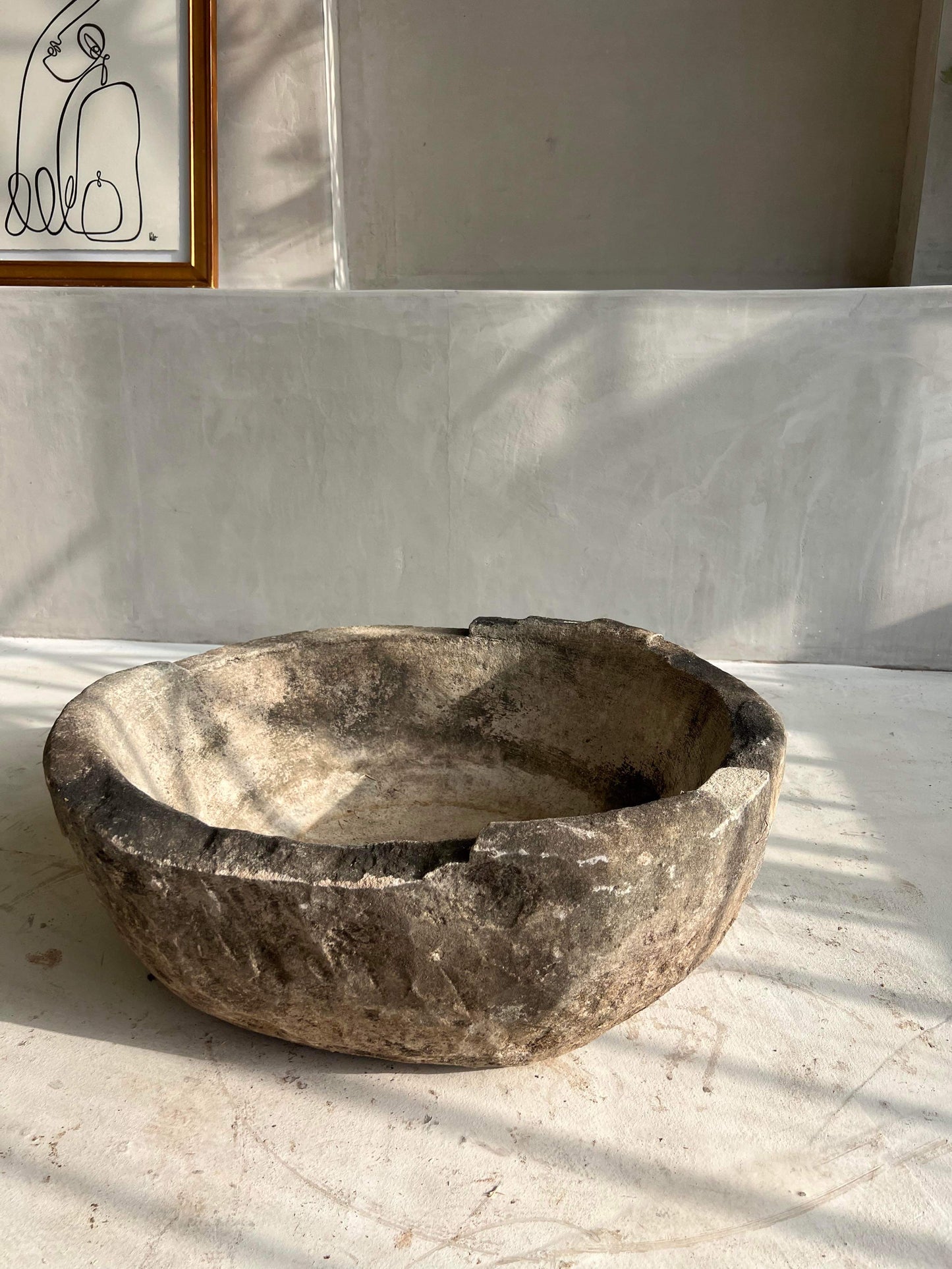unique antique stone bowl planter limestone interior design by birk los angeles olive tree