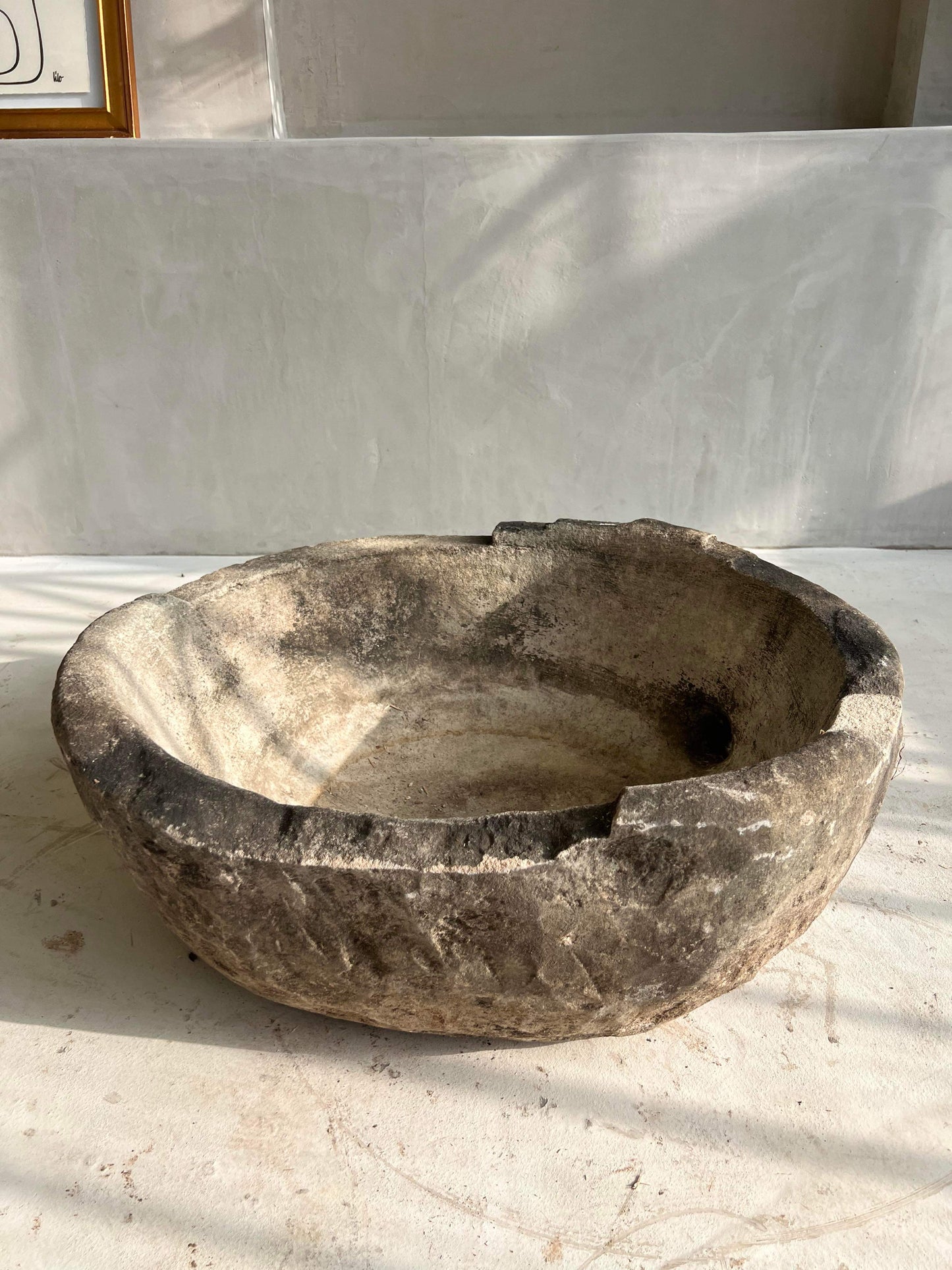 unique antique stone bowl planter limestone interior design by birk los angeles olive tree