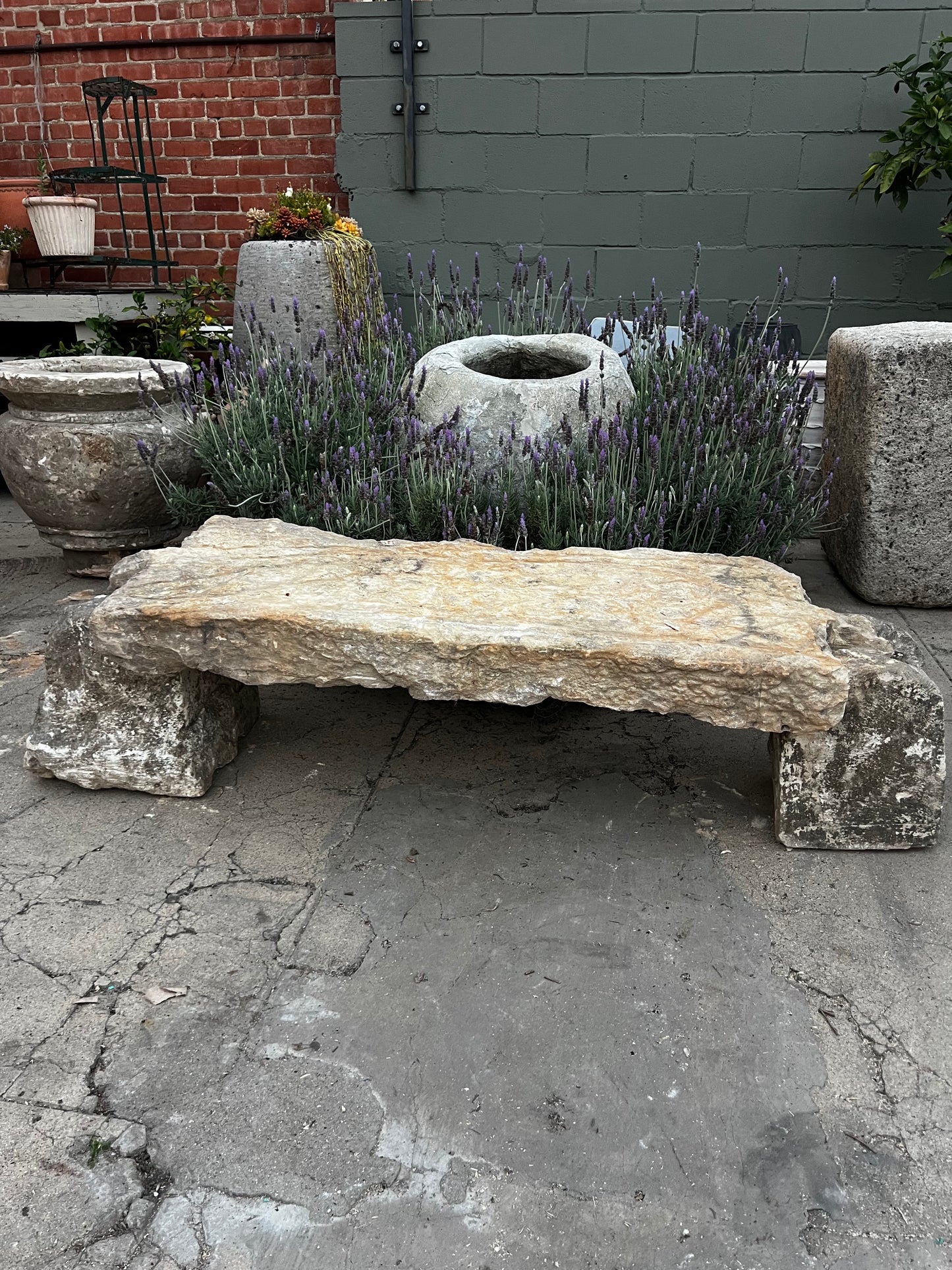Limestone garden bench
