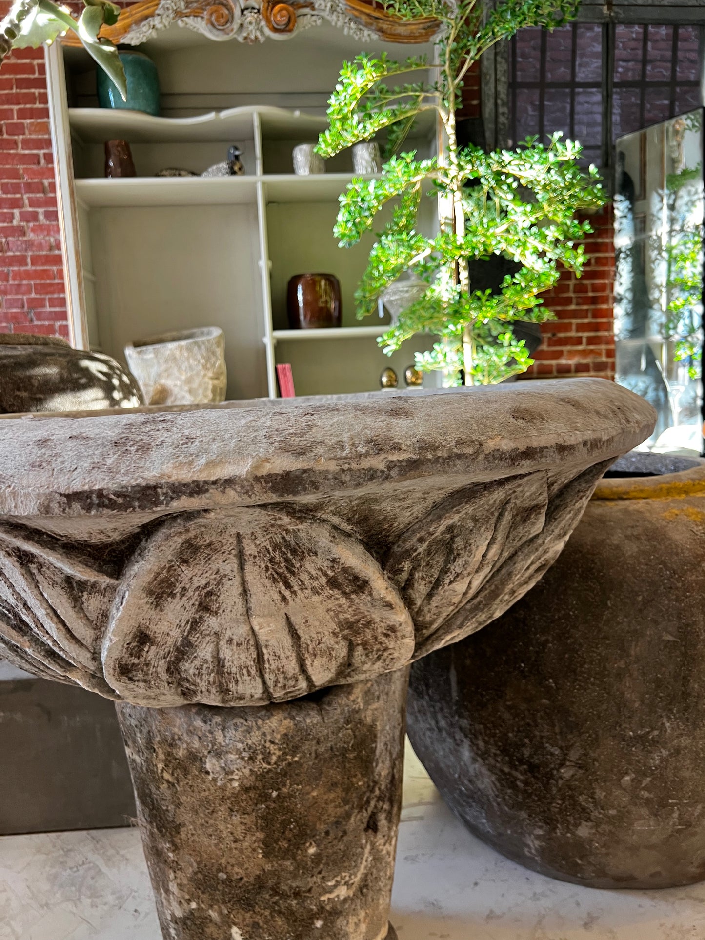 Limestone antic bird-bath