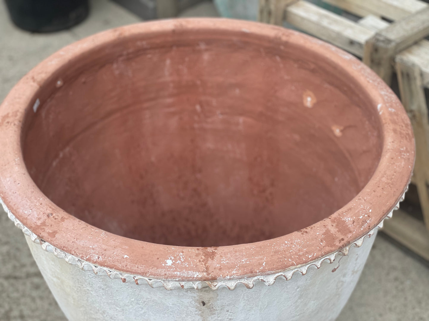 White Terracotta Pot with Antique Patina, Medium