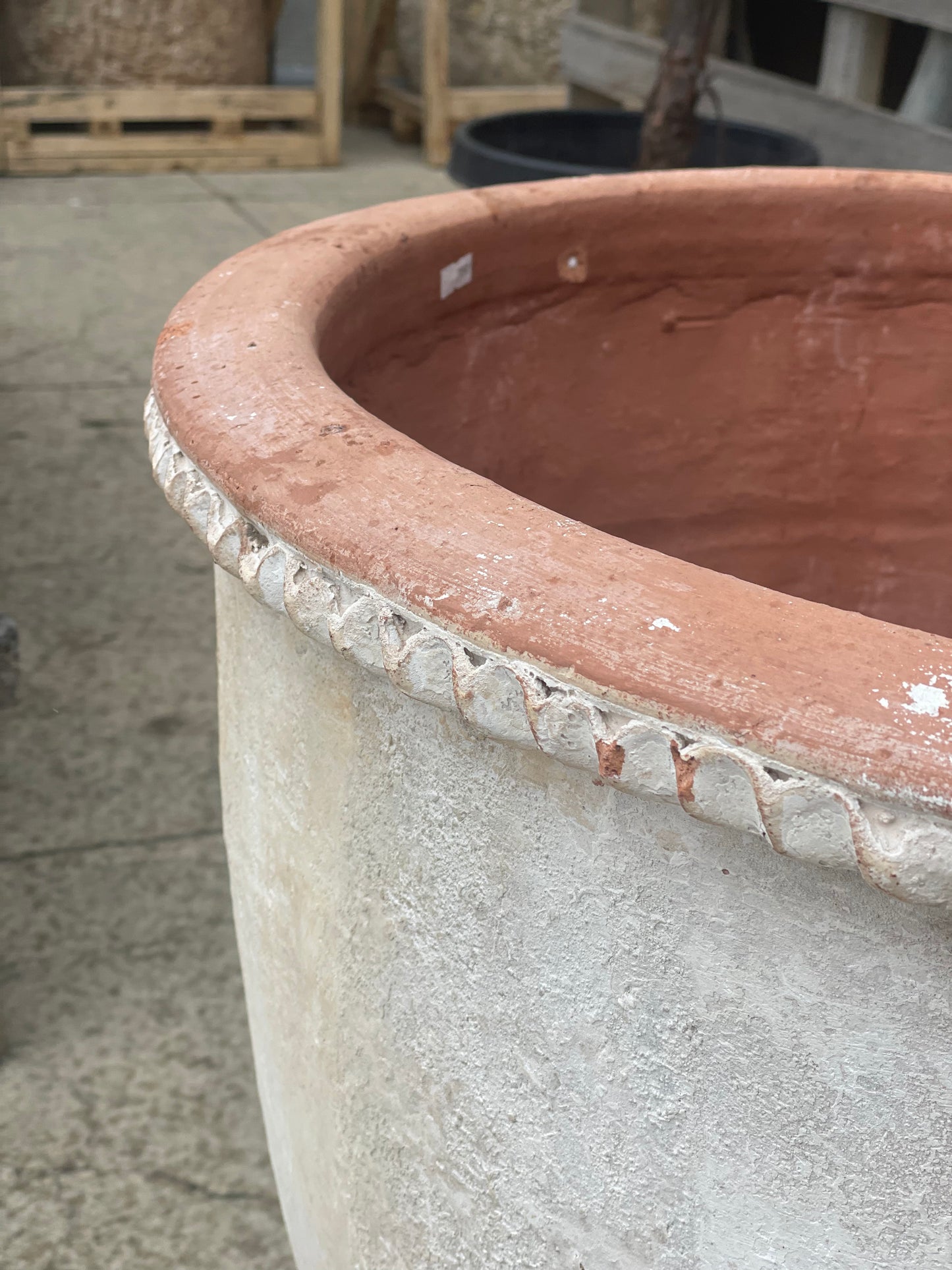 White Terracotta Pot with Antique Patina, Medium