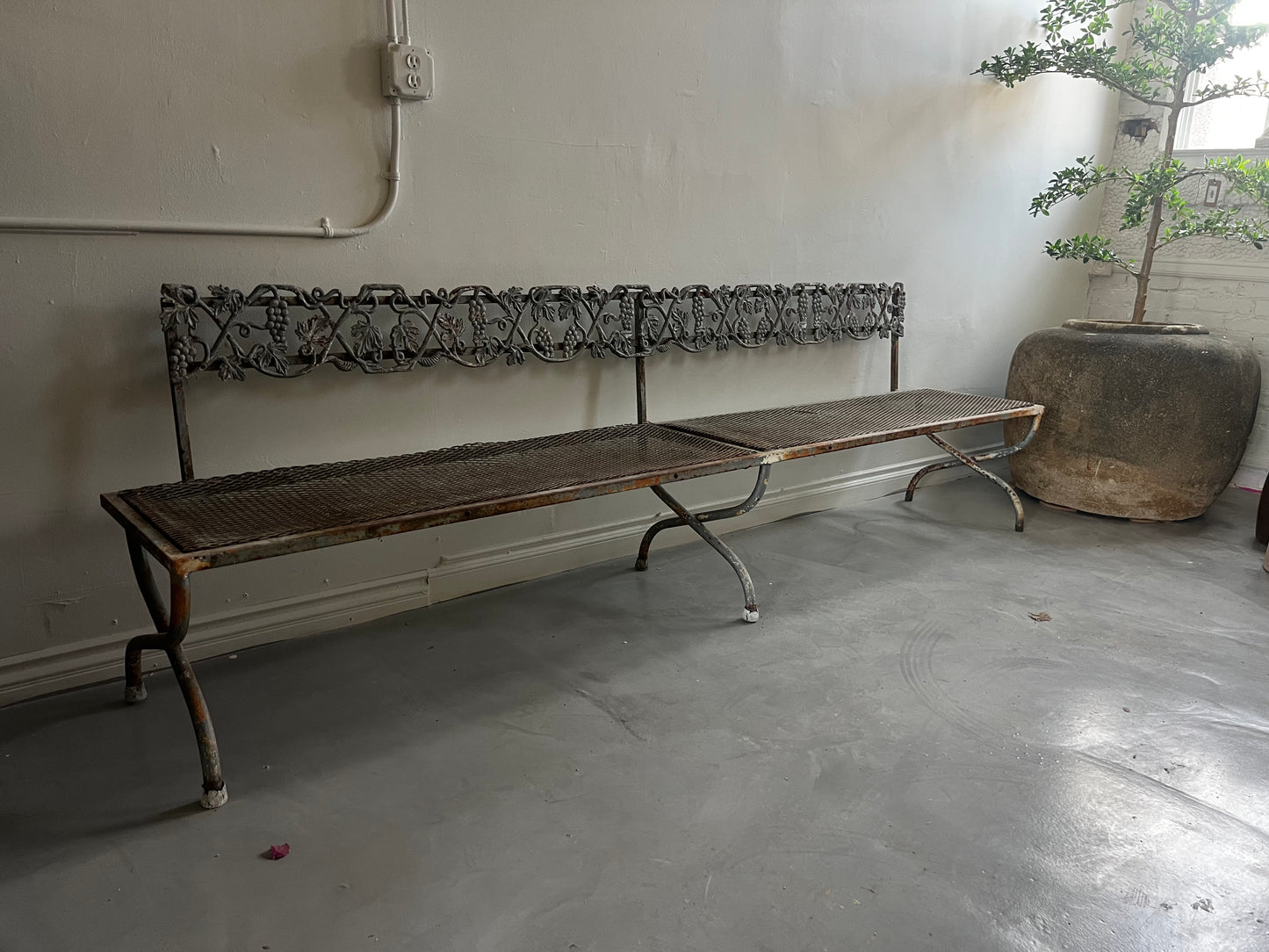 French Chateau style iron Bench with  Grapewine decorations