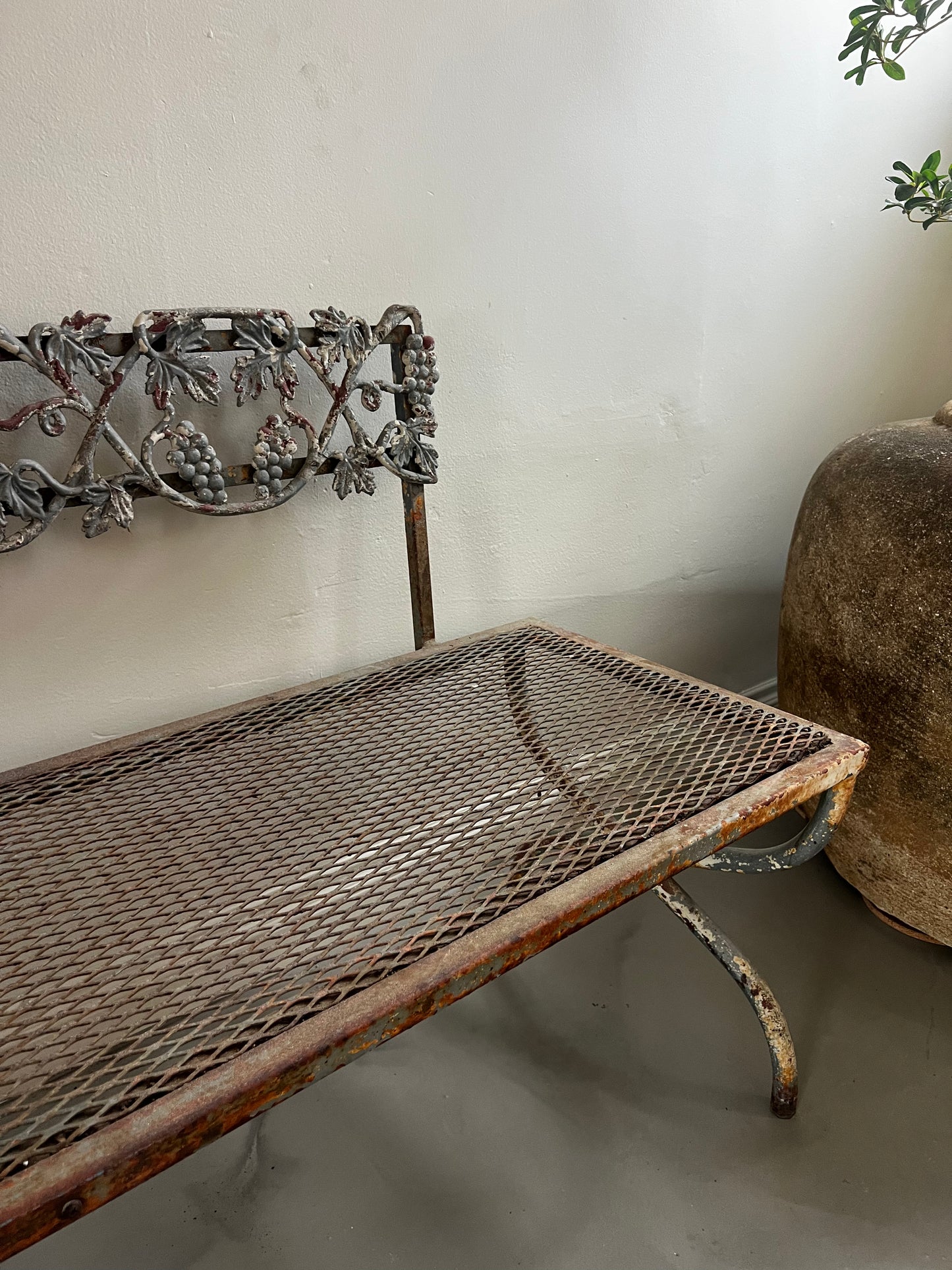 French Chateau style iron Bench with  Grapewine decorations
