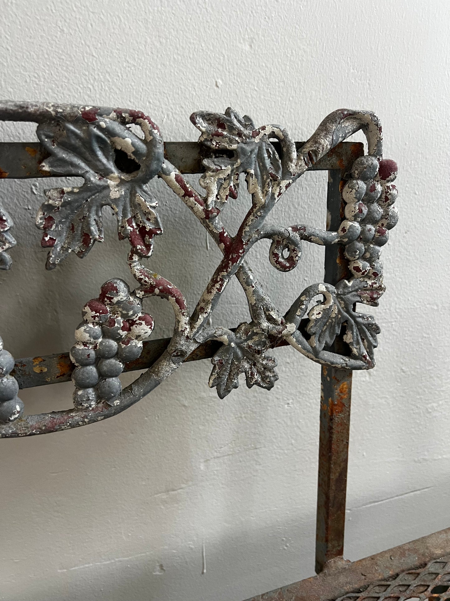 French Chateau style iron Bench with  Grapewine decorations
