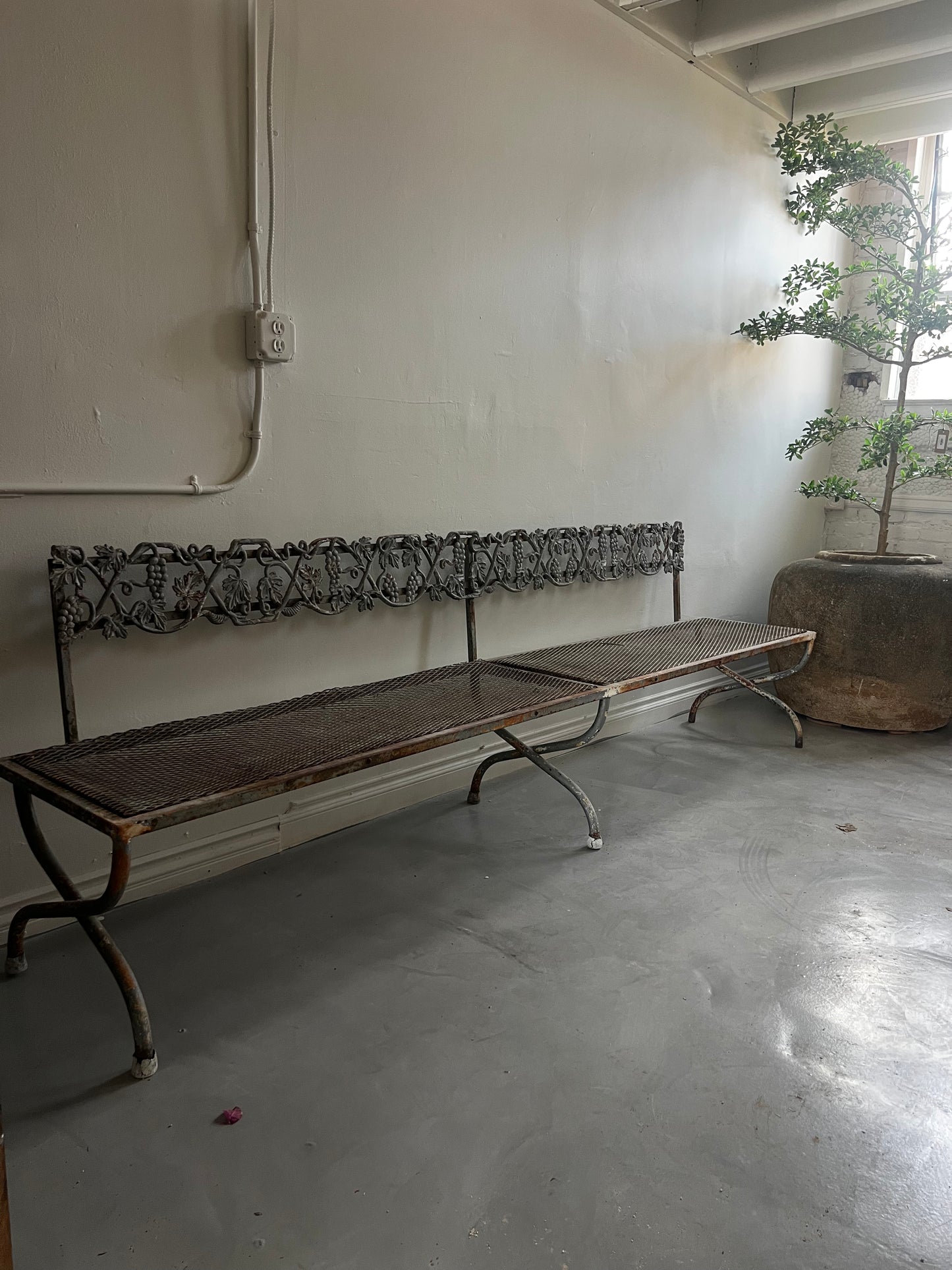 French Chateau style iron Bench with  Grapewine decorations