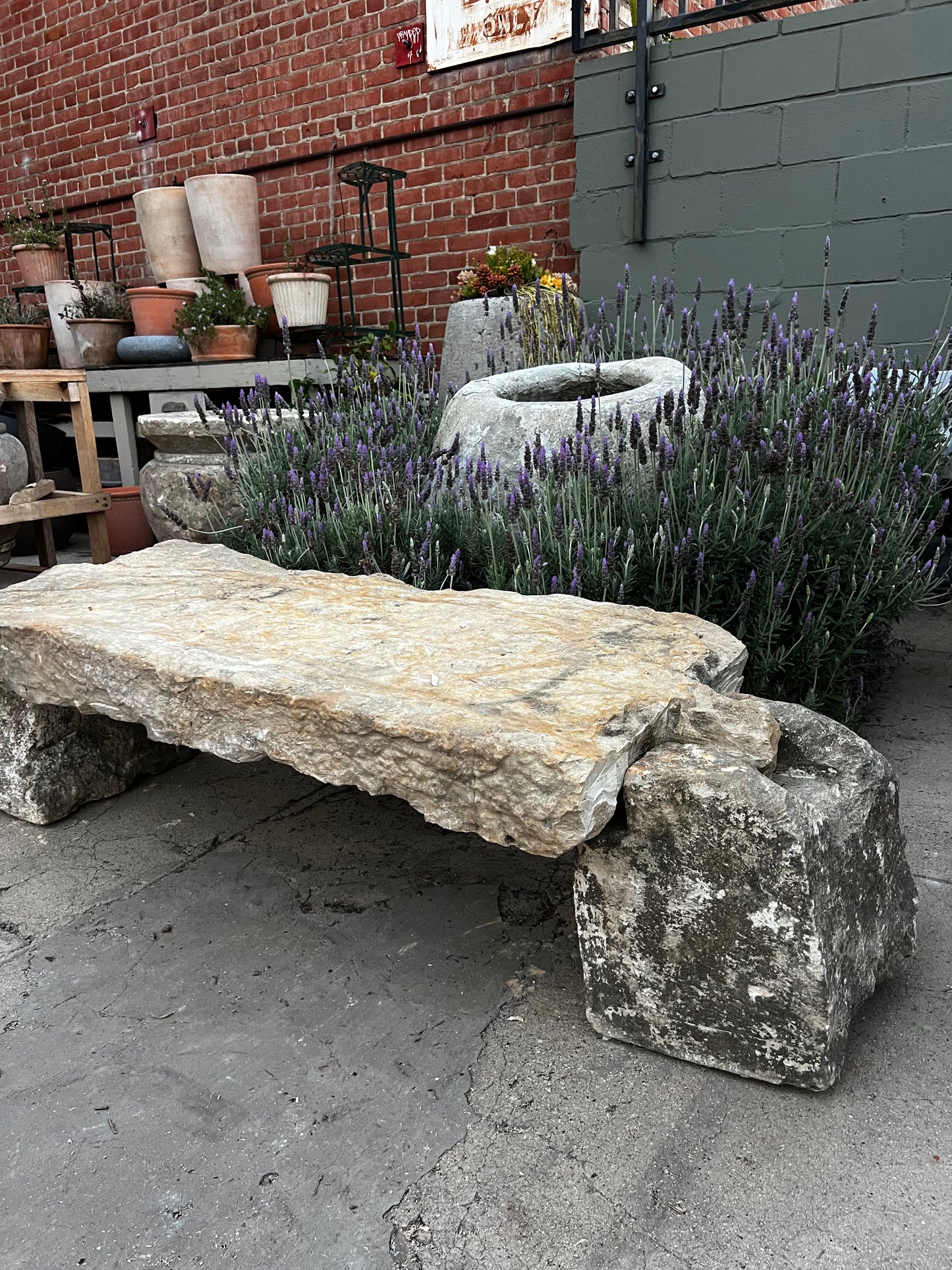 Limestone garden bench