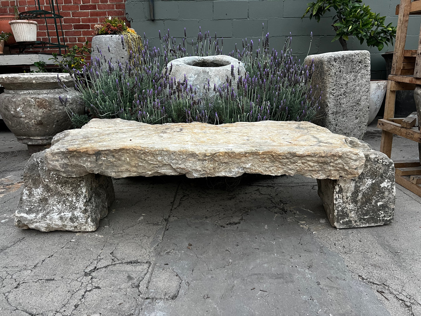 Limestone garden bench