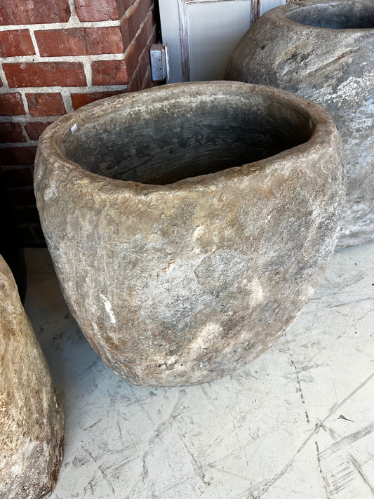 Limestone Pot, oval shape, large