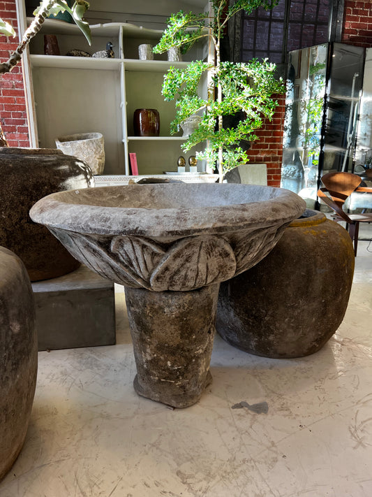 Limestone antic bird-bath