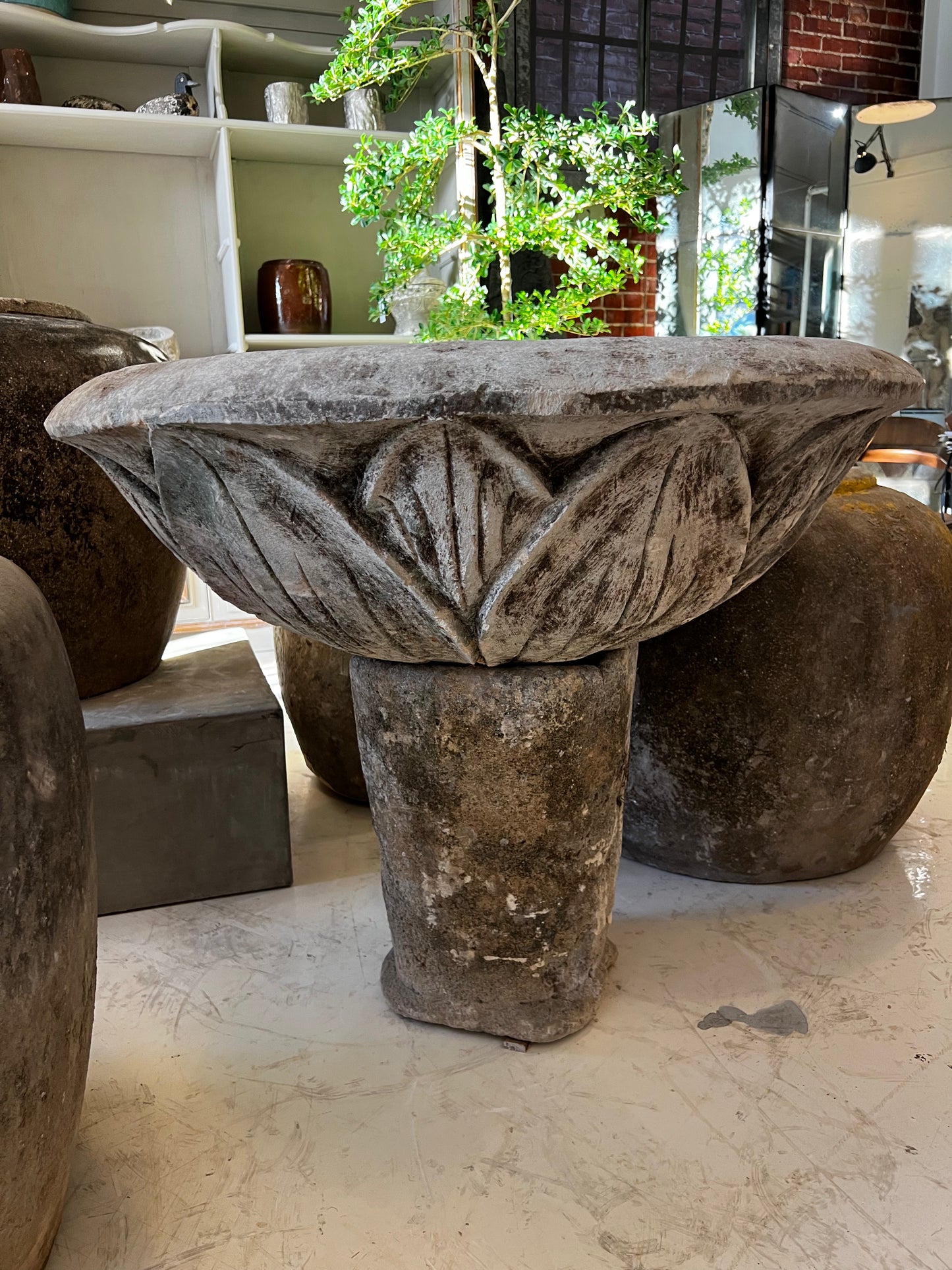 Limestone antic bird-bath