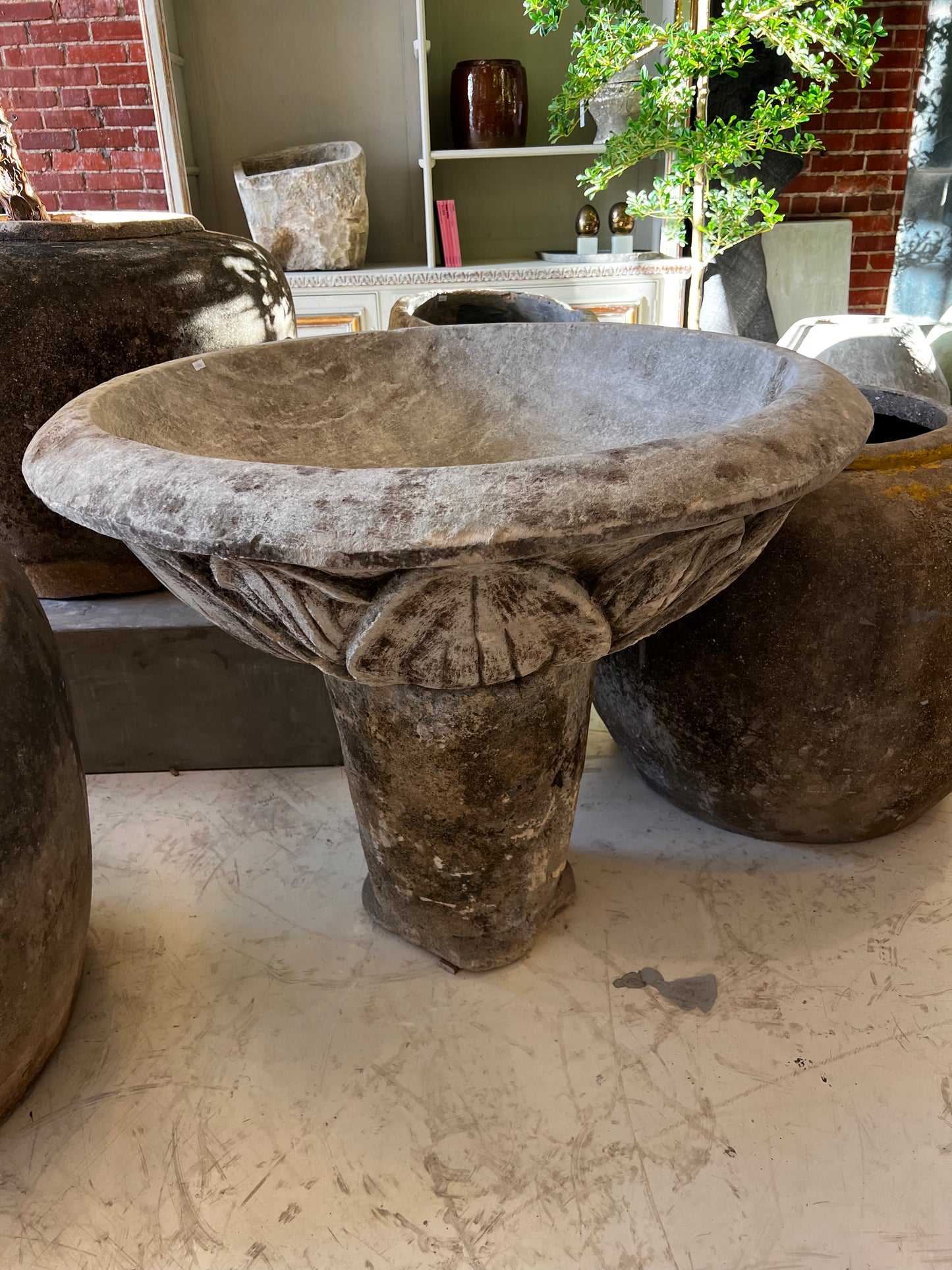 Limestone antic bird-bath