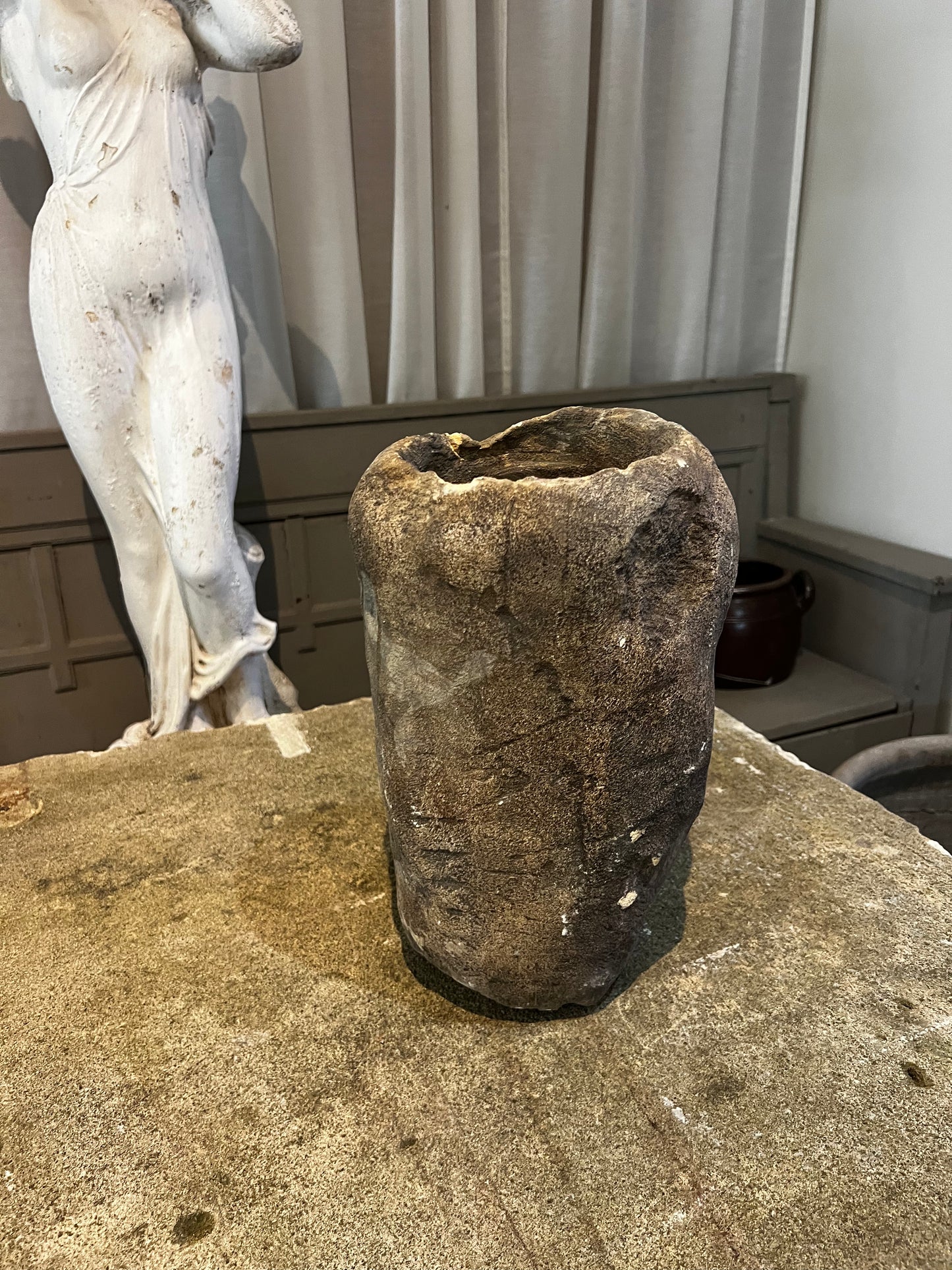 Limestone Pot, cylinder, small
