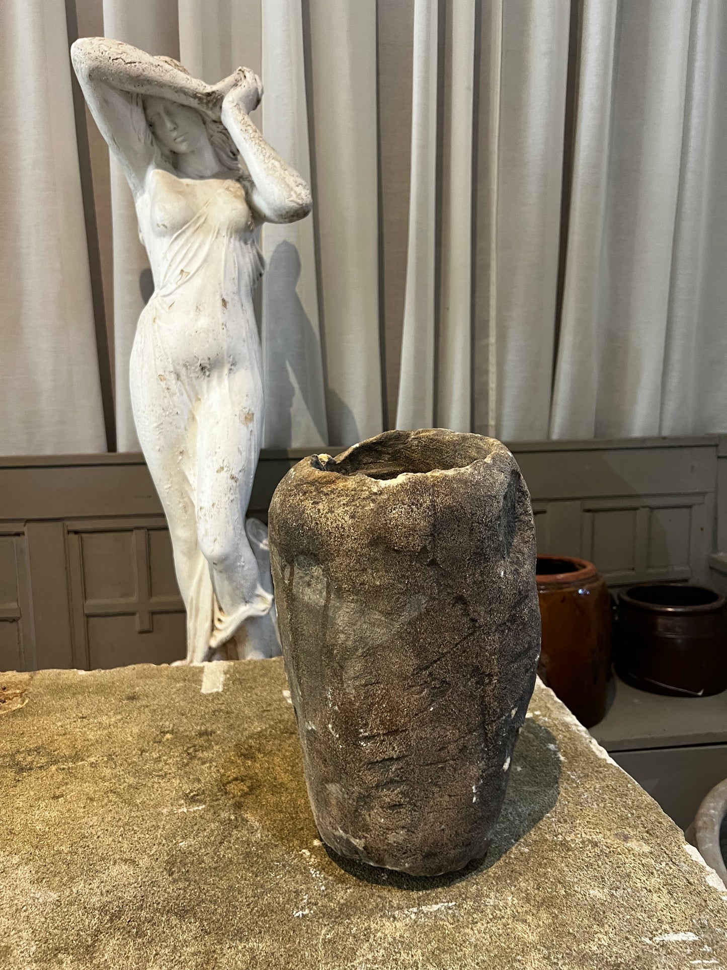 Limestone Pot, cylinder, small