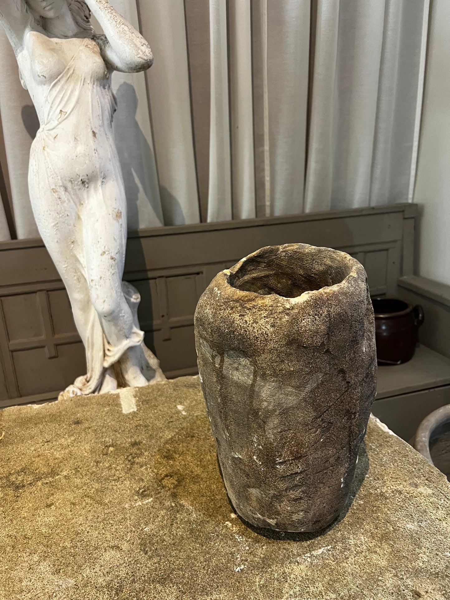 Limestone Pot, cylinder, small