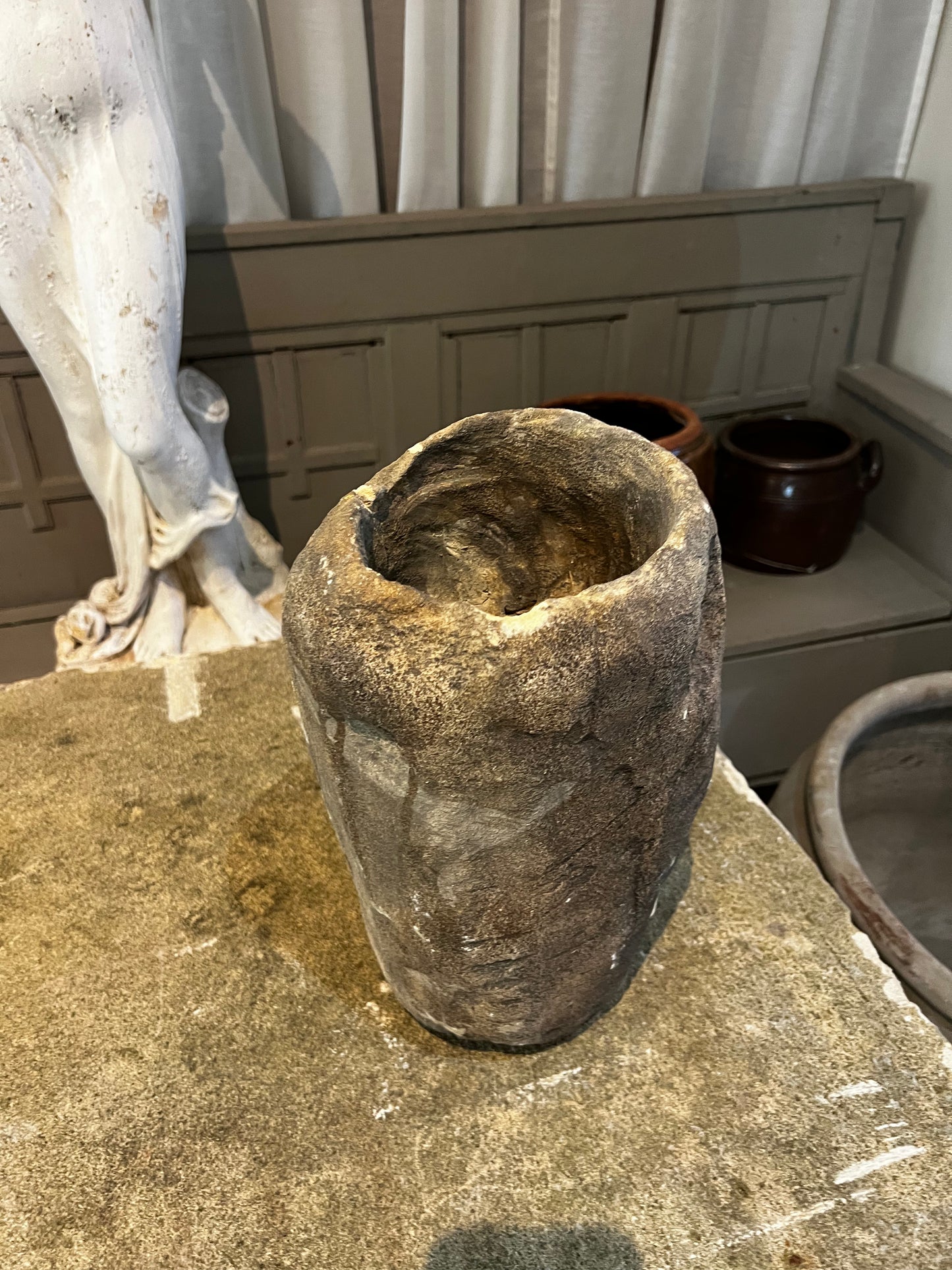Limestone Pot, cylinder, small