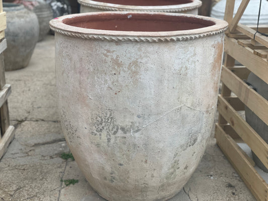 White Terracotta Pot with Antique Patina, Large