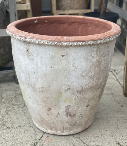 White Terracotta Pot with Antique Patina, Medium